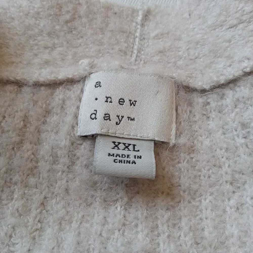 A New Day Beige Cream Plus Size Fuzzy Button Up V-Neck Cardigan Sweater Size XXL